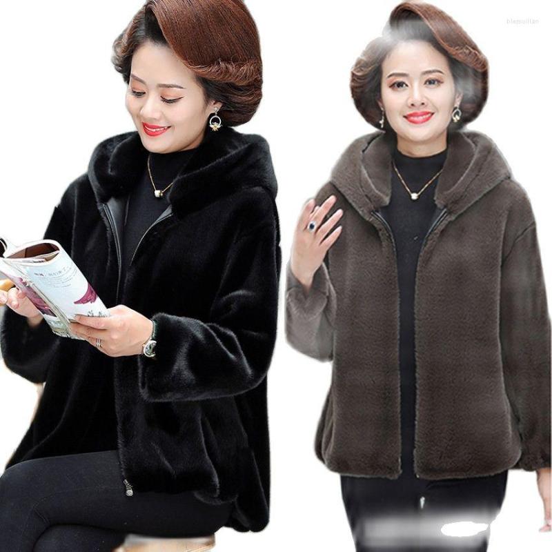 

Women' Fur Mother' Winter Coat Foreign Style Middle-aged And Elderly Autumn Short Grandma' Mink, Black