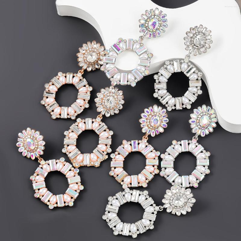 

Dangle Earrings Trend Metal Rhinestone Imitation Pearl Geometry Engagement Party Jewelry Korean Women's Elegant Accessories