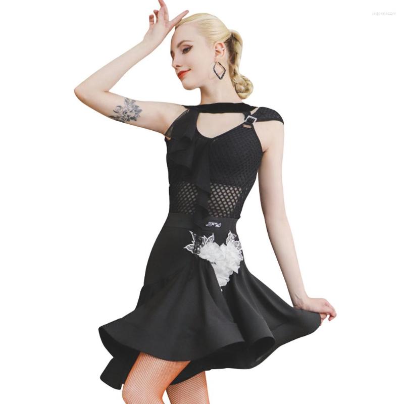 

Stage Wear Irregular Backless Latin Dance Top And Skirt Suit Standard Ballroom Practice Competition Performence Costume, Black