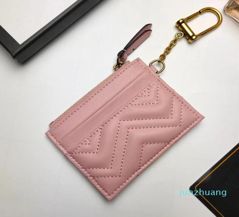 

627064 Leather Key Card Holder Wallets Double G Zig Zag 2 4 Card Slot Women Pink Black Green Red 5 Colors9129768