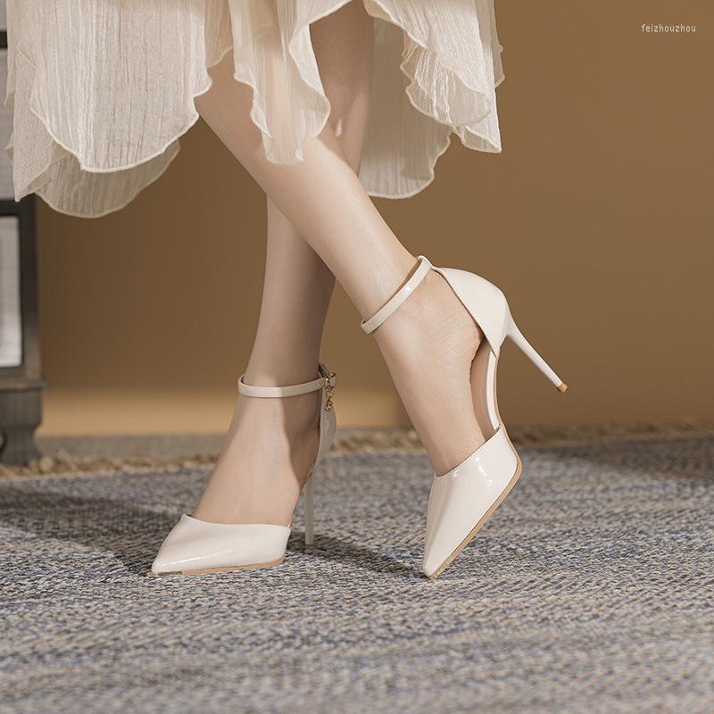 

Sandals 34-39 Solid Color Patent Leather Pointed High Heels Stiletto 2023 Summer Strap Elegant Women's Shoes, 9cm heel