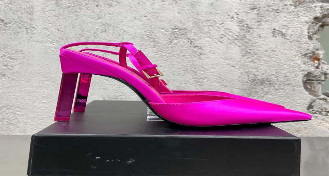 

The Attico Devon highheeled shoes Orange rose red Sandals satin silk block heel Dress shoe shoes for Pointed toe women factory2469146