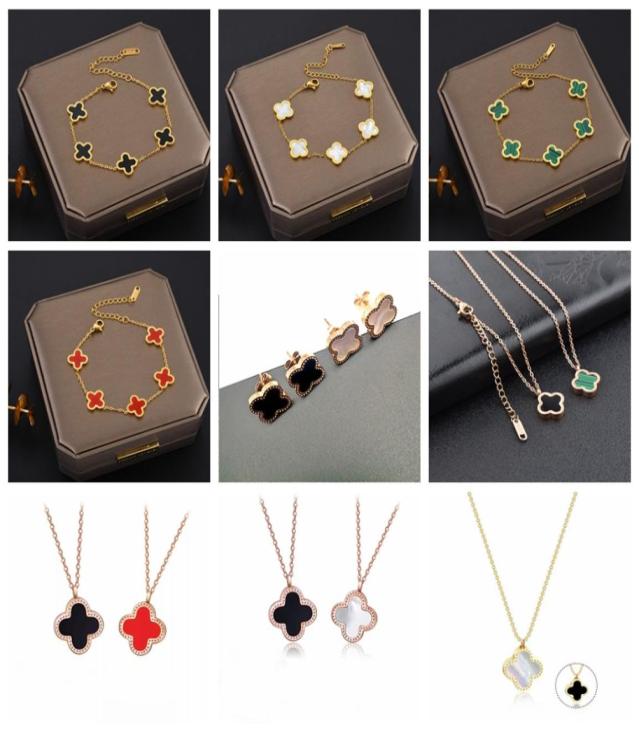 

Classic 18K Rose Gold Plated Clover Pendant Necklace Charm Bracelet Earring3936676