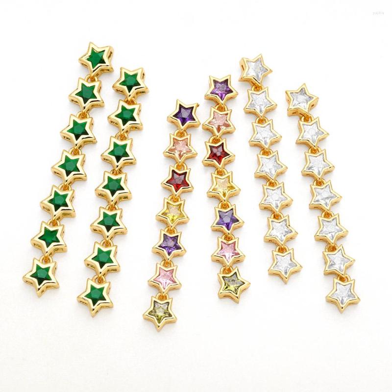 

Stud Earrings FLOLA Green Star Tassel For Women Copper CZ Crystal Long Huggie Gold Plated Jewelry Gifts Ersq08