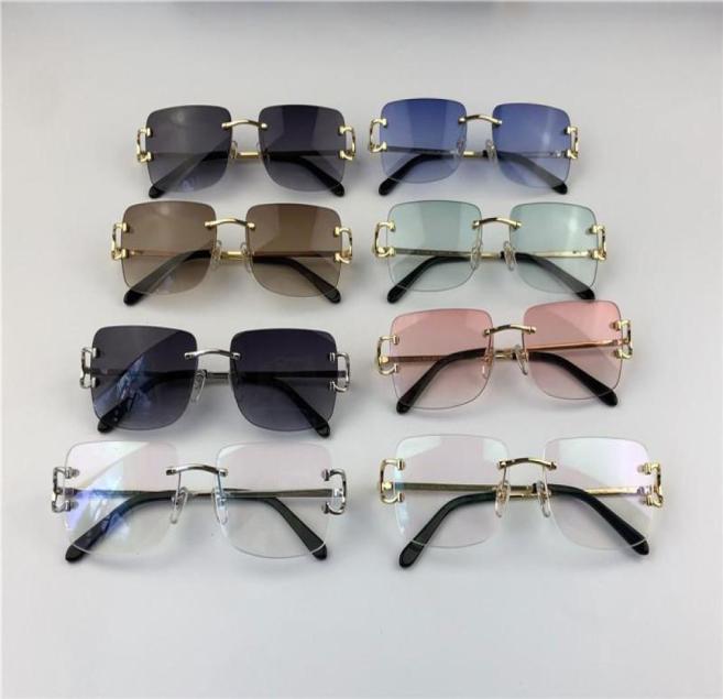 

vintage sunglasses men women design framless square shape eyewear UV400 gold light color lens 0104 with case2375911