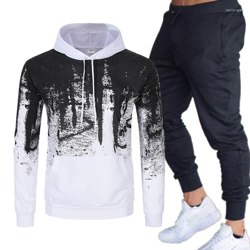 

Men's Tracksuits Spring And Autumn Sports Set Men's Trendy Brand Youth Hooded Sweater With Leggings Pants 2PK, Grey