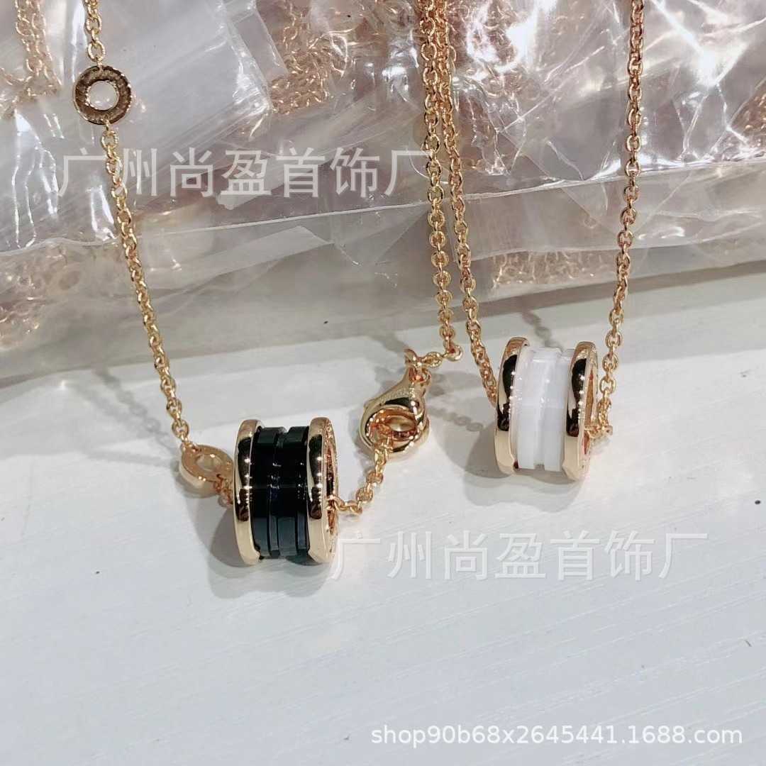 

925 Sterling Silver Baojia little red man charity black white ceramic Necklace 18k rose gold male and female couple clavicle chain