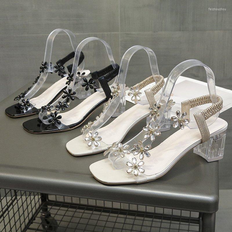 

Sandals Fashion Women's Shoes 2023 Transparent High Heels Beige Heel Versatile Comfortable Rhinestone Summer High-top, Black