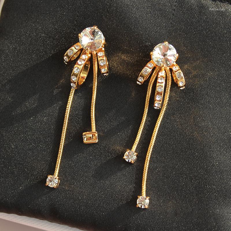 

Dangle Earrings Pendant Fringed European And American Sweet Style Long Hoop With Rhinestones