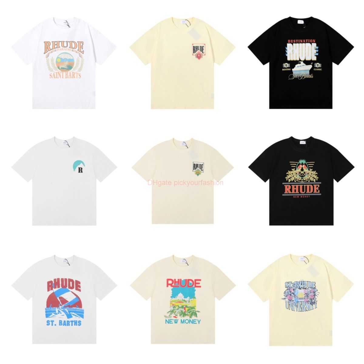 

Designer Fashion Clothing Tees Tshirt Rhude American High Street Letter Slogan Printed Mens Womens Lovers Loose Versatile Short Sleeve Tshirt Cotton Streetwear To