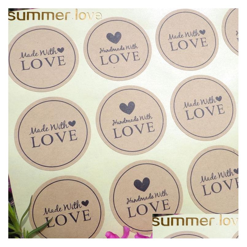 

Tags Price Card 12Pcs Handmade Wtih Love Heart Round Scrapbooking Paper Labels Seal Sticker Diy Gift Dia.3.8Cm Drop Delivery Jewelr Dh9Tc