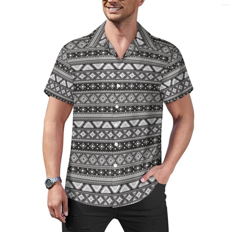 

Men' Casual Shirts Gray Tribal Beach Shirt Vintage Ethnic Hawaii Man Y2K Blouses Short Sleeves Graphic Tops Big Size, Style-18