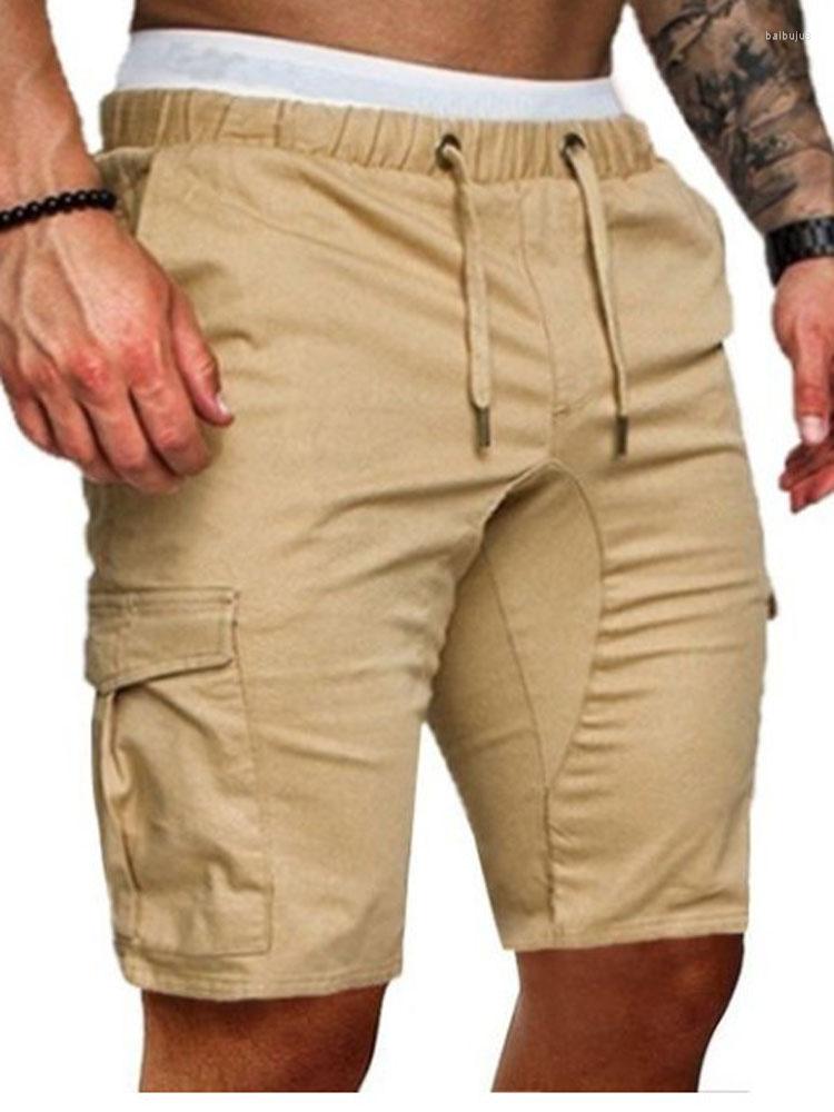 

Men's Shorts Man High Elasitc Drawstring Waist Pocket Wide Leg Half Pants Summer Male Solid Sproty Trousers BSD-ZK57, Random color