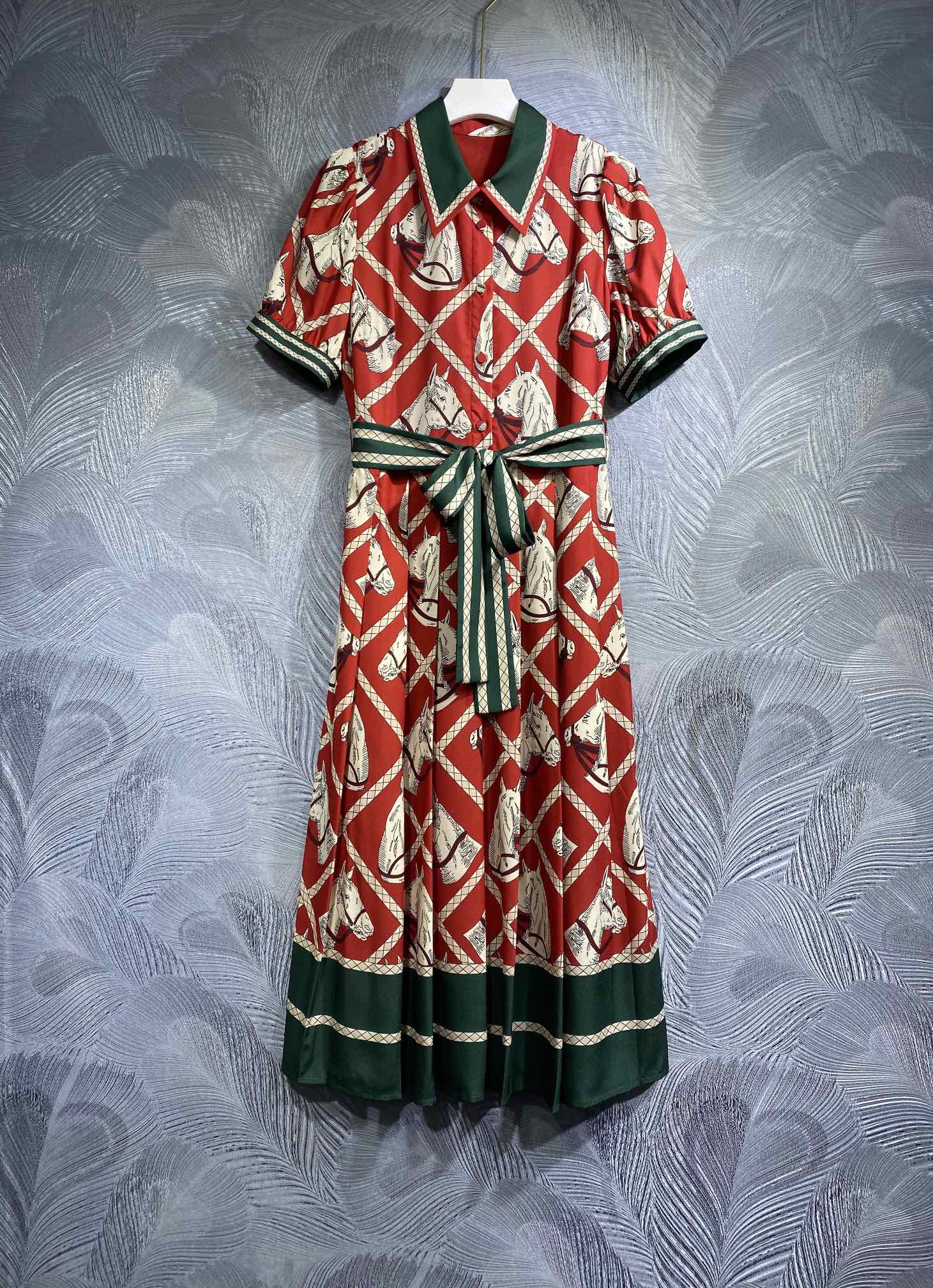 

2023 maxi dress for women designer dress women's high-end feeling, light luxury temperament, long sleeved lapel, waistband, and slim print A-line dress women's clothing, Customize