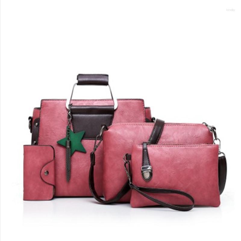 

Evening Bags 2023 Fashion Women Handbags 4 Pcs/set Shoulder Bag Ladies Composite Rivet Tassel Casual Tote, Grey