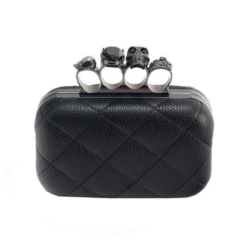 

Style Hand Held Skull Ring Retro Dinner Bag Chain Shoulder Womens, Black