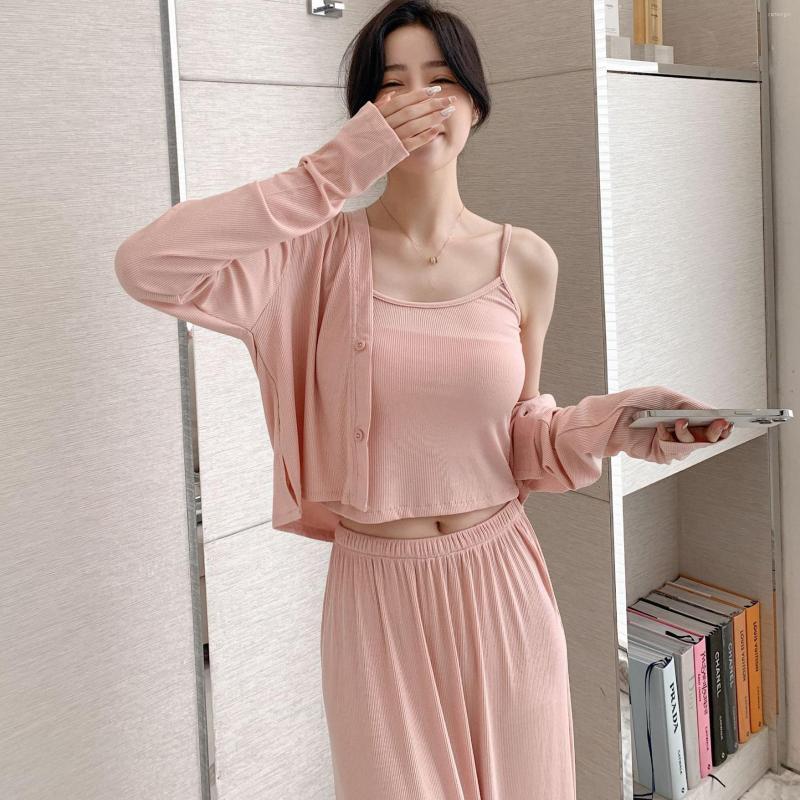 

Women's Sleepwear Spring 3PCS Pajamas Set Women Bathrobe Strap Top&Pant Pijamas Suit Intimate Lingerie Loose Robe Home Clothes, Black