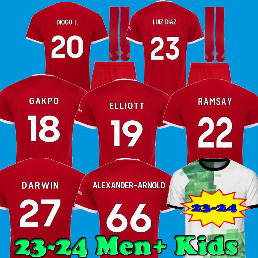 

Big Size 3XL 4XL 23 24 soccer jerseys GAKPO DARWIN 2023 Mohamed Luis DIaz Alexander Arnold football kit tops shirts men kids uniform A.BECKER goalkeeper red socks, Kids 22 23 home set