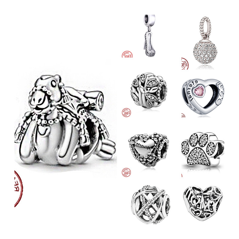 

925 Sterling Silver Heart Circular Animal Beads Fit Original Pandora Charm Bracelet For Women DIY Fashion Silver Jewelry Making