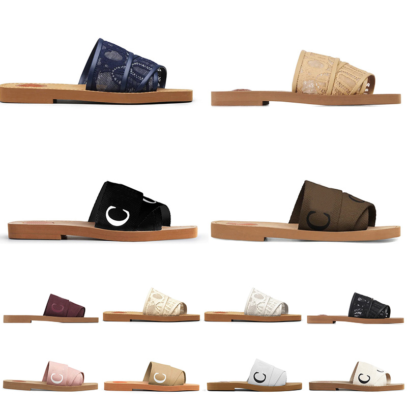 

free shipping Ch slippers luxury woody sandals famous designer for women Top Fashion platform summer Beach outdoor men lace pattern flat flip flops shoes euro 42, A33 35-42