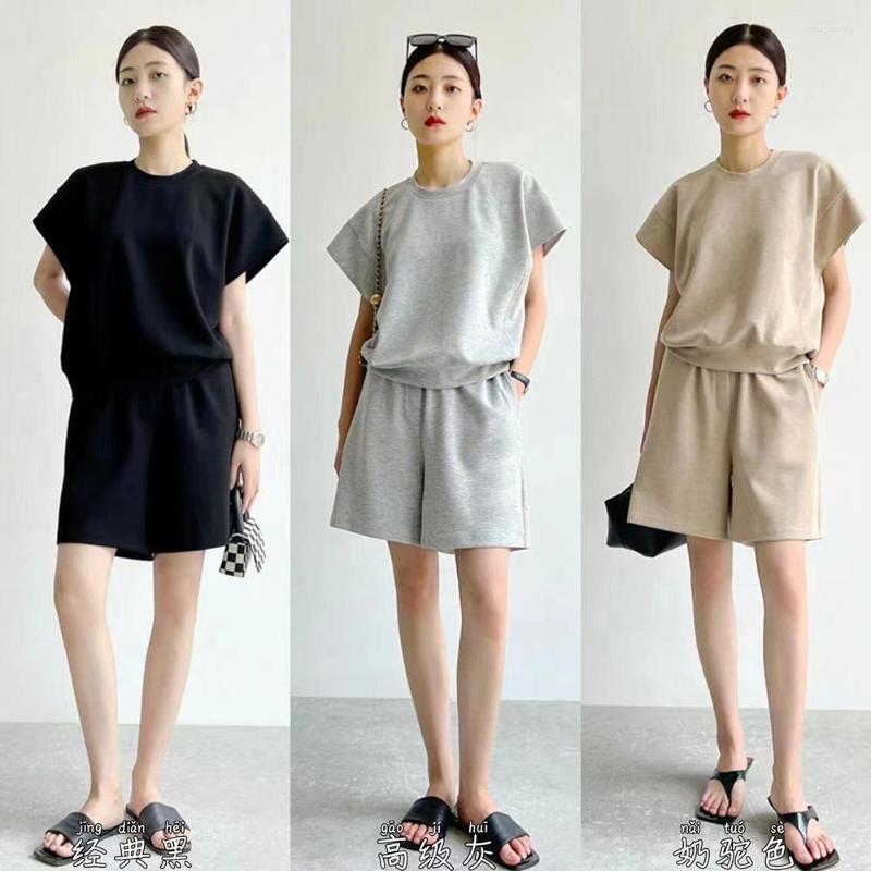 

Women' Tracksuits Summer Loose Solid Color T-Shirts And Shorts 2 Pieces Sets Women Fashion Elastic High Waist O-Neck Short Sleeve Ladies, Black