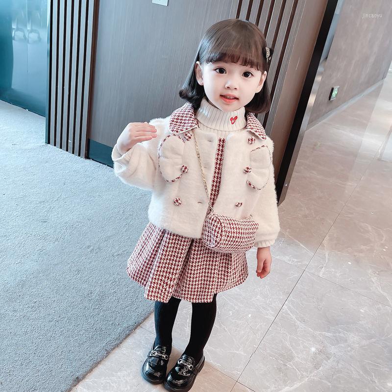 

Clothing Sets Autumn Winter Girls Clothes Two Piece Set Vest Dress And Coat Fashion Cute Warm Casual Versatile Soft Sweet, Red two piece set