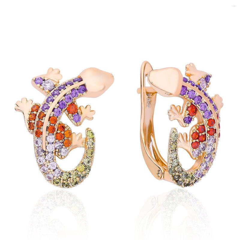 

Dangle Earrings Hanreshe Gecko Natural Color Zircon Fashion Punk Cute Reptile Jewelry For Woman Girl Copper Jewelrys Halloween Gift