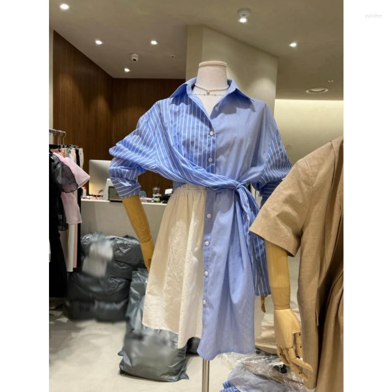 

Women' Blouses Women Spring 2023 Temperament Niche Irregular Collision Color Lapel Thin Long-sleeved Shirt Tops Female Clothing, Blue