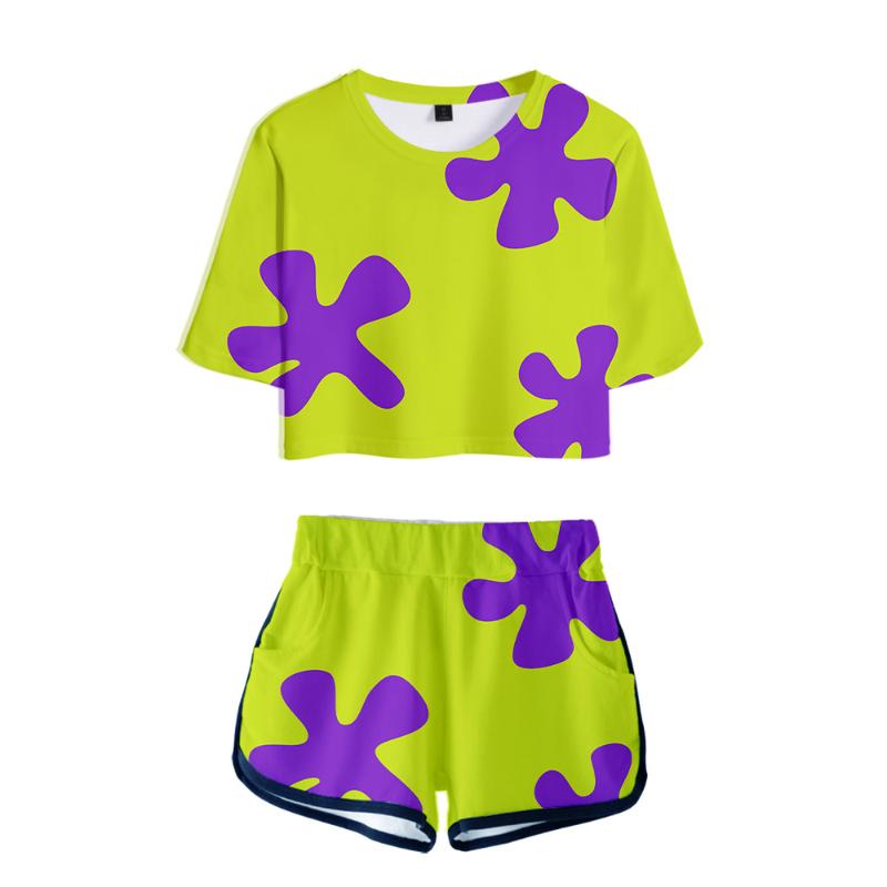 

Women's Tracksuits Summer Two Piece Set Short Pants T Shirt 3D Women Sets Cool Dew Navel Tops &, Lqdt-25