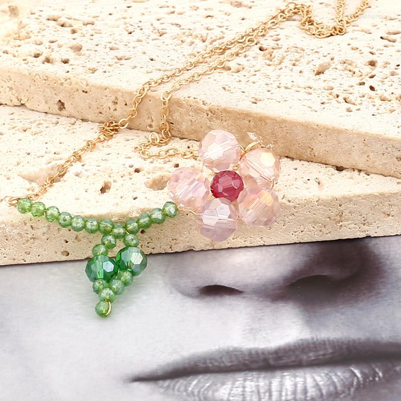 

Chains Simple Trendy Glass Crystal Flower Choker Necklaces For Women Romantic Cute Handmade Pendant Necklace Spring Summer Jewelry Gift
