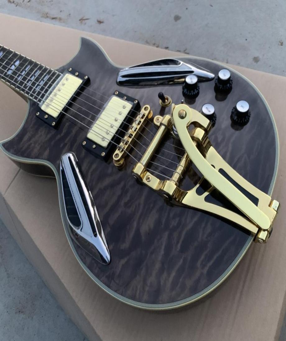 

Custom Archtop Johnny A Black Quilted Maple Semi Hollow Body SG Electric Guitar Bigs Tremolo Tailpiece Gold Hardware Black Pickg2028484