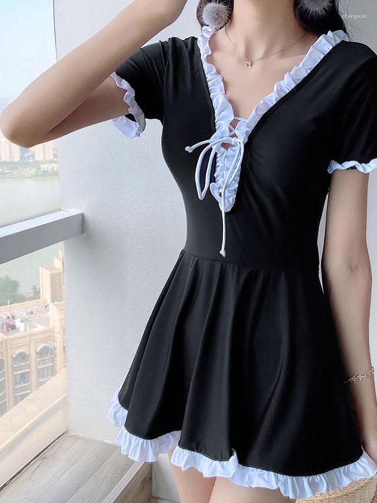 

Women's Swimwear Sports Swimsuit Women One-Piece Fairy Student Style Conservative Bikini Skirt Thin Gathering Covering Belly Spring Swimming, Black