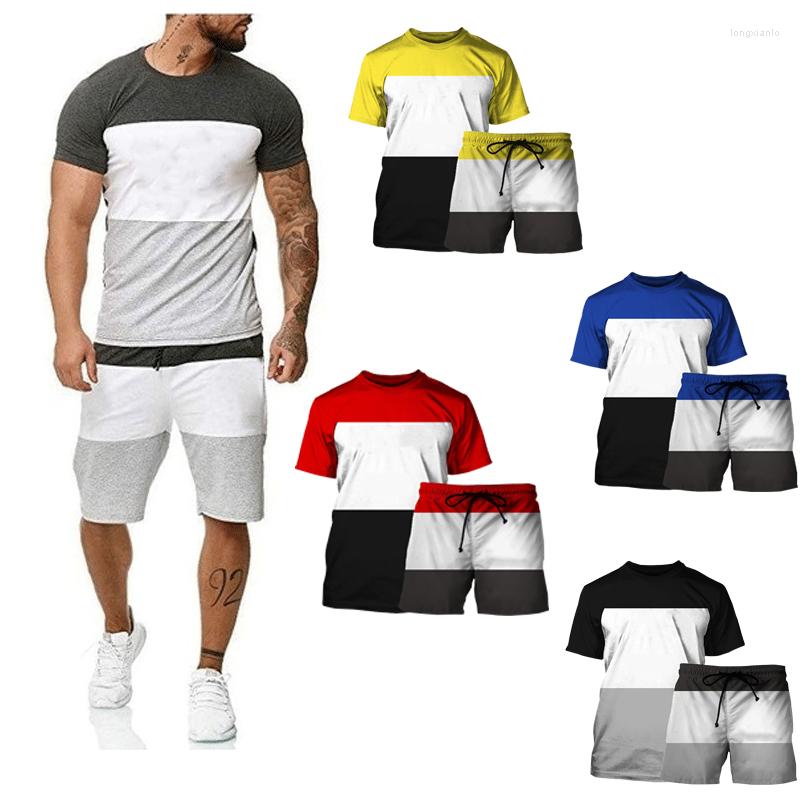 

Men' Tracksuits Sweatsuits With Shorts T-Shirt Patchwork Man Summer Sets Outfit Sports Fitness Training Male, Black