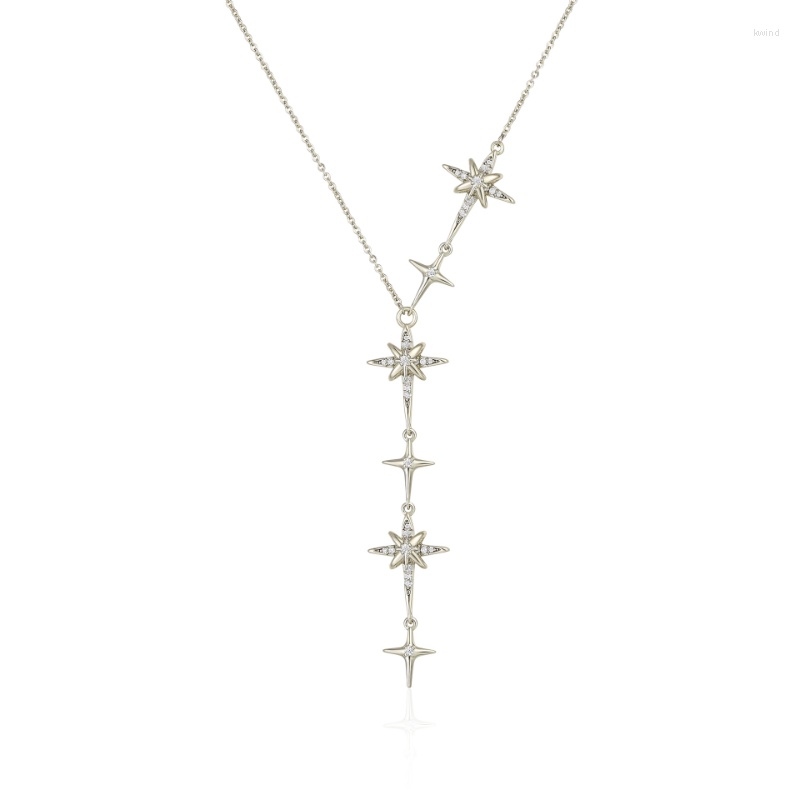 

Pendant Necklaces Six Stars Set Zircon Copper Plated Coffee Gold Necklace Fashion Light Luxury Niche Design Sense Women