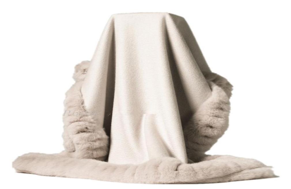 

Scarves 100 Cashmere Cape With Real Rex Fur Trim All Around Pashmina Shrug Poncho Capelet Shawl For Winter Women Dress Party9341391