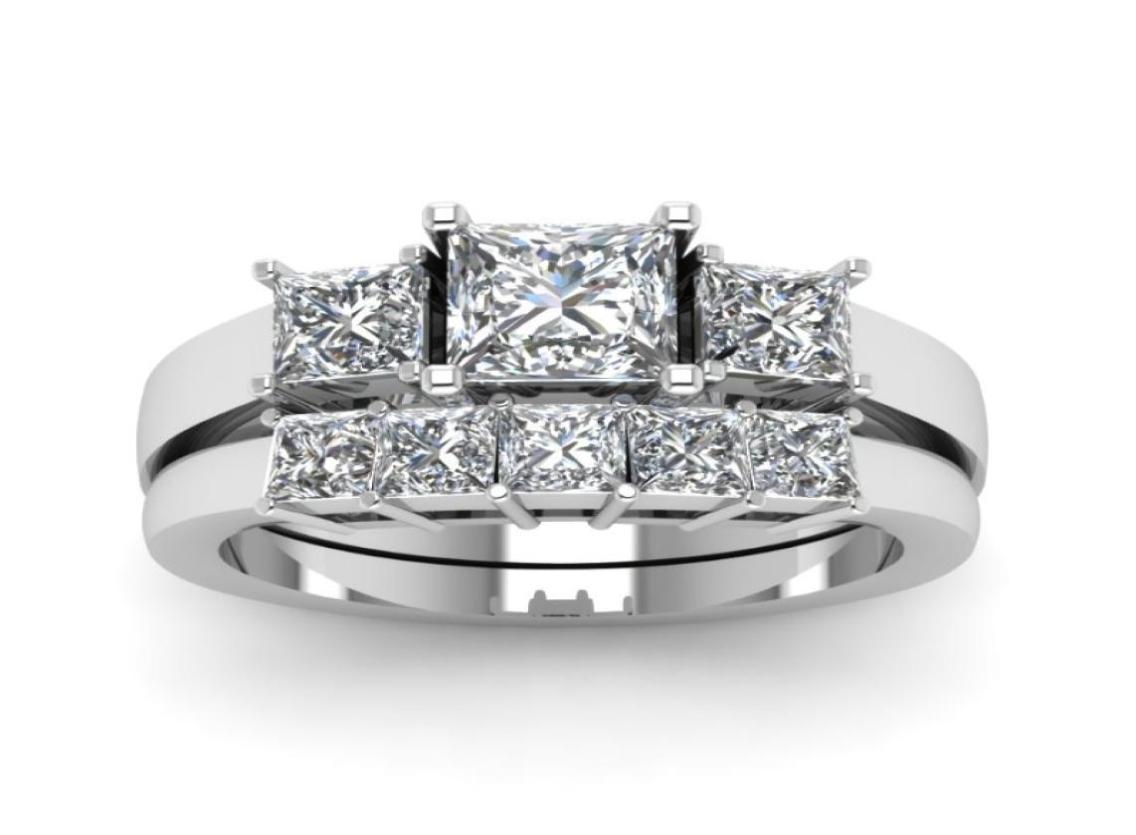 

Women 925 Silver Ring Square Diamond Ring Anniversary Gift Engagement Wedding Ring Jewelry Set US Size 5121846707
