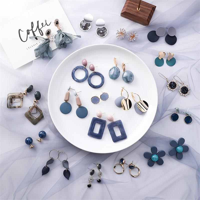 

Dangle Earrings & Chandelier Blue Irregular Korean Acrylic Geometric Hollow Circle Square For Women Metal Pendientes Mujer Jewelry
