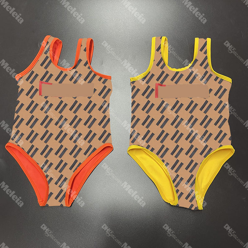 

Girl Swimsuit One Piece Designer Letter Swimwear for Girls Printed Kids Swimsuit Summer Vacation Children Beach Wear, Yellow
