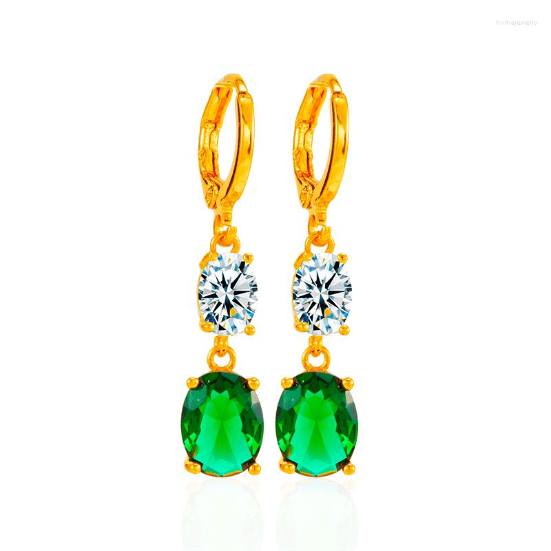 

Dangle Earrings LosoDo Ins Korea Dongdaemun Light Luxury Natural Green/Red Round Crystal Zircon Long Tassel Classic