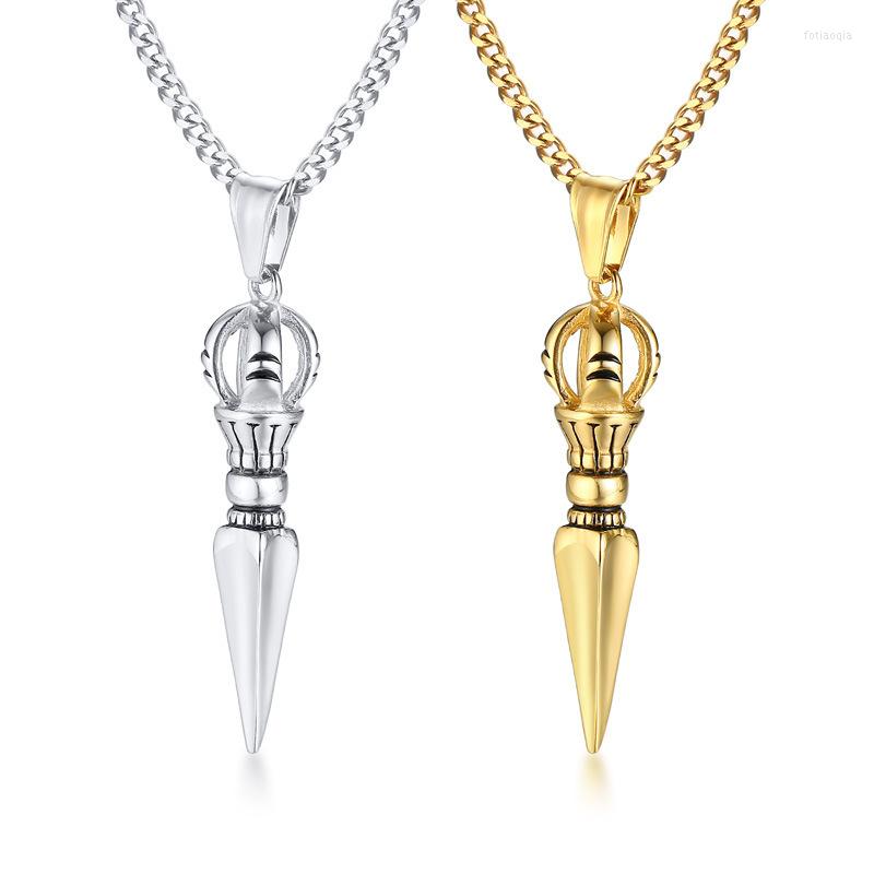 

Pendant Necklaces Punk Rock Stainless Steel Demon Subduing Pestle Pendants Necklace For Men Buddhism Jewelry Gold Silver Color
