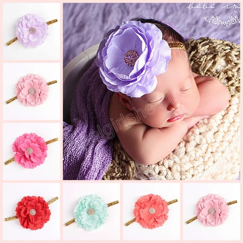 

Girls Flower with Rhinestone Shiny Headband Baby Photo Props Newborn Toddler Infant Headwear Hair Accessories, Mixed color