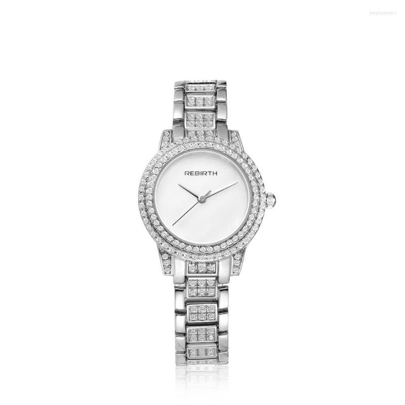 

Wristwatches 2023 Fashion Luxruy Rose Gold Lady Clock Full Rhinestone Shell Dial Exquisite Diamante Alloy Quartz Casual Dress Girl Gift, Silver