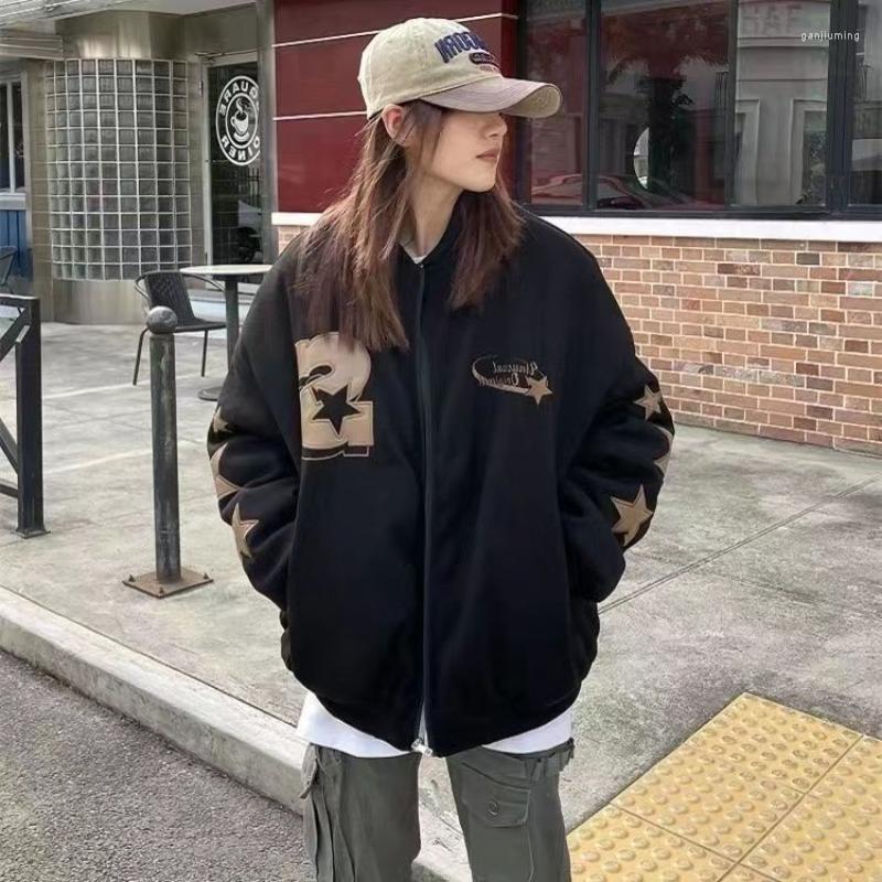 

Women' Jackets Deeptown Vintage Oversized Bomber Jacket Women Embroidery Y2k Streetwear Outdoor Baseball Female Korean Fashion Couple, Black