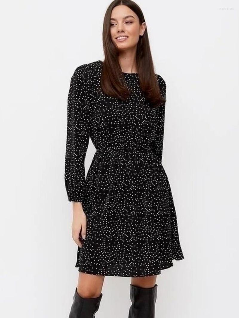 

Casual Dresses Dot Polka High Waist Mini Dress Women Lantern Sleeve O Neck Office Lady Loose Fashion Elegant Female Clothing Arrival, Black