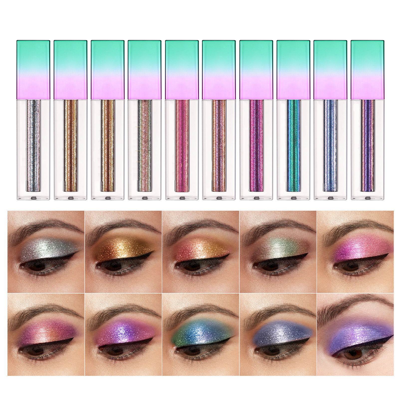 

Waterproof 10 Colors Glitter Liquid Eyeshadow Makeup Set Long Lasting Highly Pigmented Liquid Eye Shadow Shimmer Metallic Shining Sparkly Eyeshadow Cosmetics, Multi