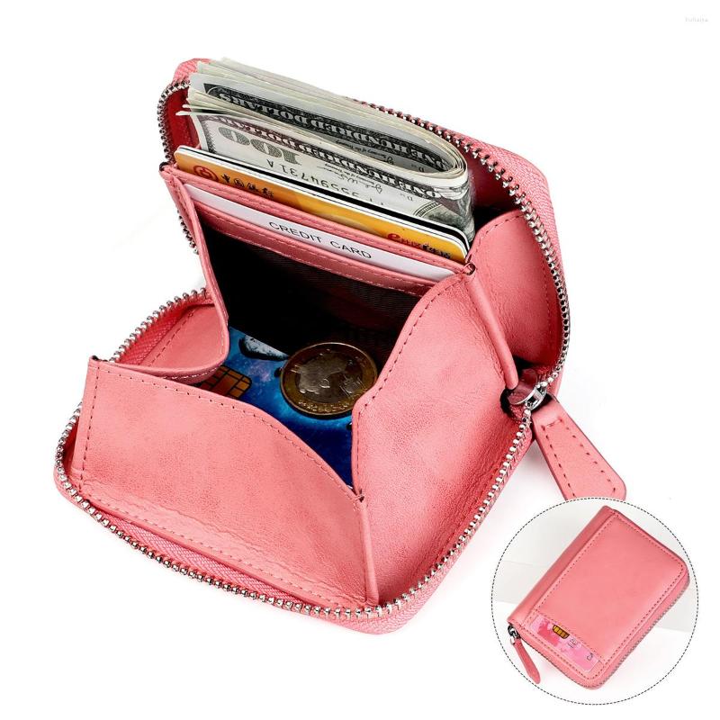 

Card Holders Solid Color Holder Wallets For Women Genuine Leather Zipper Coin Purse RFID S Wallet Girls Mini Pink Clutch Bag, Black