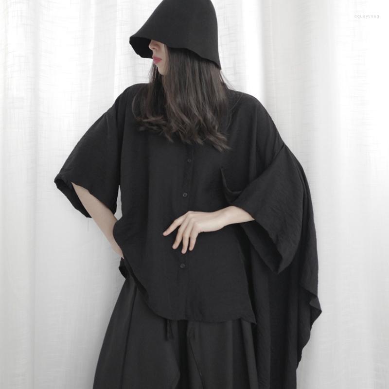 

Women' Blouses Women' Short Sleeve Shirt Loose Large Summer Asymmetric Fashion Collar Personalized Design Irregular, Black