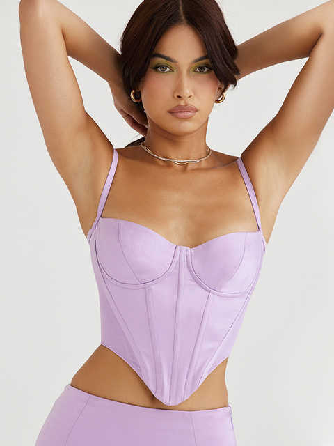 

Corset Tops Women 2022 Double Layered Satin Mesh Patchwork Padded Boing Camis Vest Summer Fashion Going Out Outfits Top, Pink