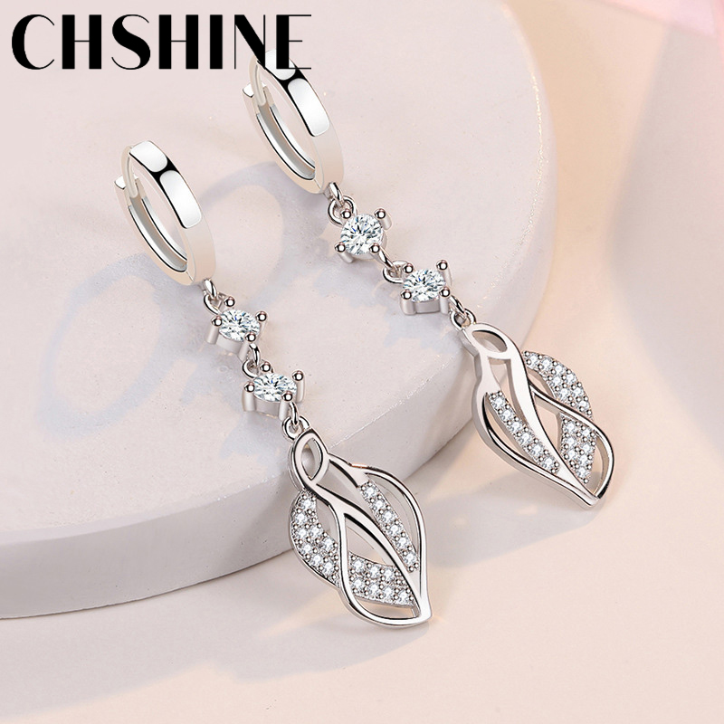 

CHSHINE 925 Sterling Silver Leaf Angel's Wing Earrings for Women's Wedding Gifts Fashion Jewelry