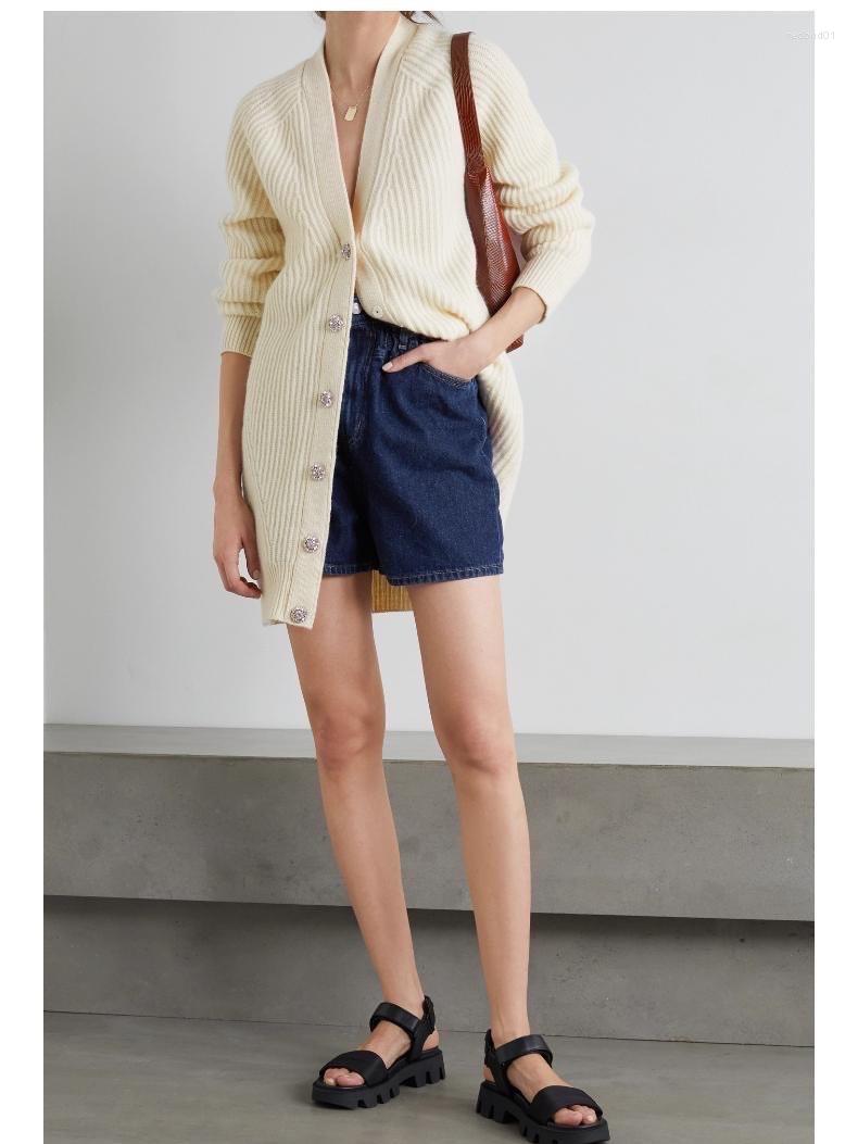 

Women' Knits 2023 Autumn Winter Women' Ribbed Mid-Length Knit Cardigan Ladies V-Neck Long-Sleeved Rhinestone Buttons Loose Sweater, White